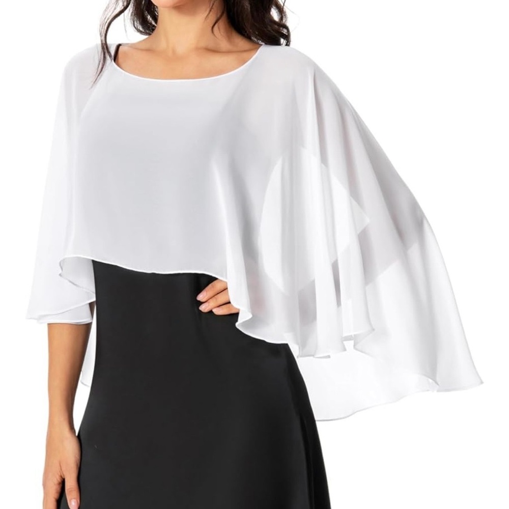 Sheer white cape, shawl, wrap (bridal) - Picture 3 of 3
